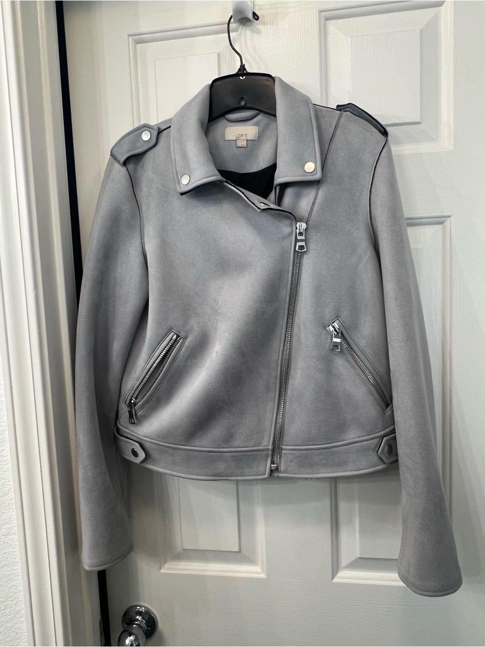 LOFT Light Faux Gray Suede-Style Moto Jacket